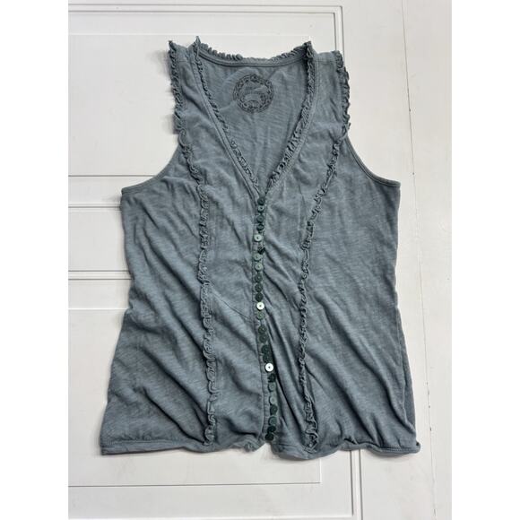 Anthropologie Tops - Anthropologie Deletta Ruffle Button Up Blouse Medium Sleeveless Green
